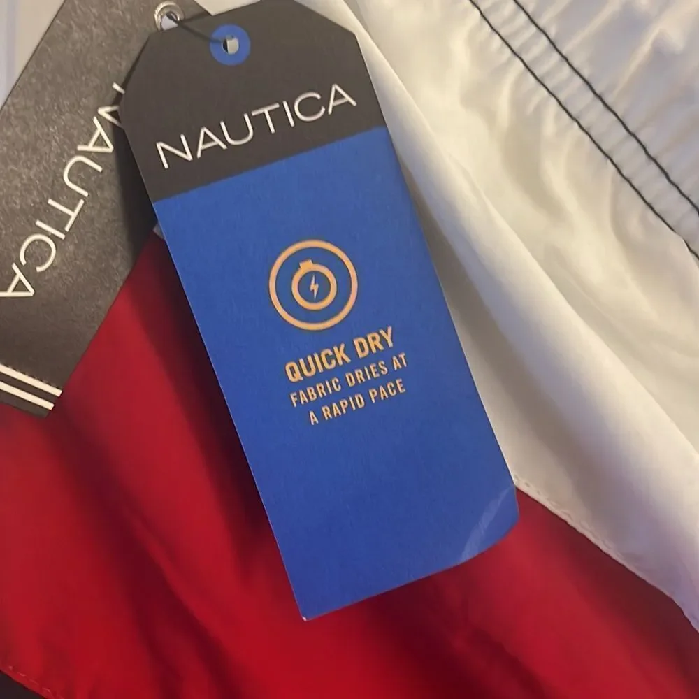 Men’s Nautica bathing suit brand new with tags red white and blue stripes